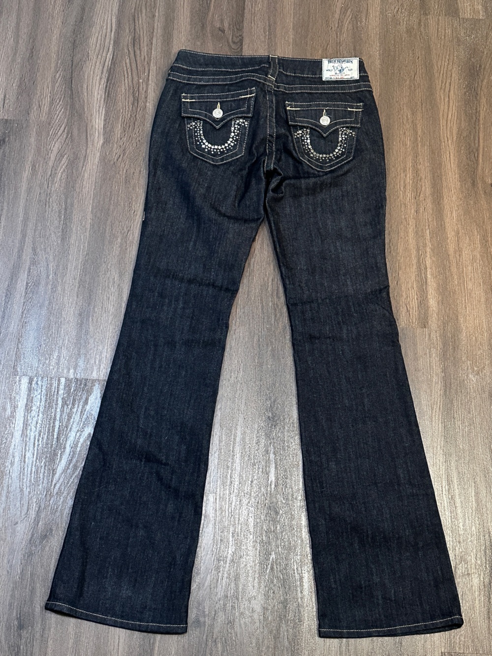 True Religion Joey Bootcut Jeans 28 Dark Wash Low Rise Flare Y2K Studded USA